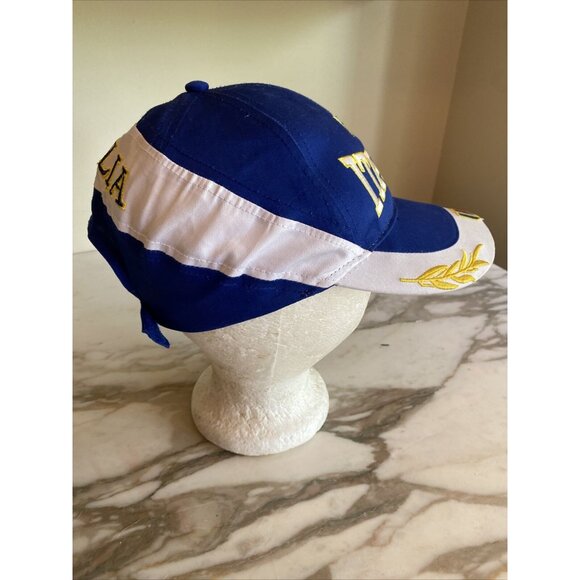 Italia Baseball Cap Embroidered Italian Flag & Text Design Adjustable Blue White - Picture 6 of 9